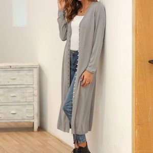 Long grey cardigan.